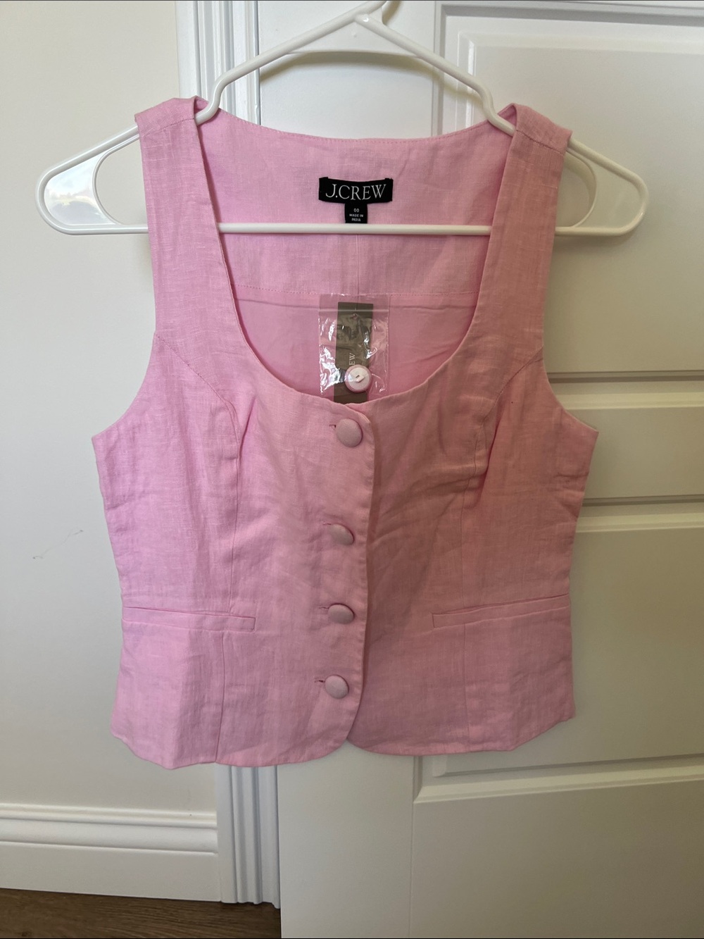 J. Crew Pink Linen Button-Front Vest